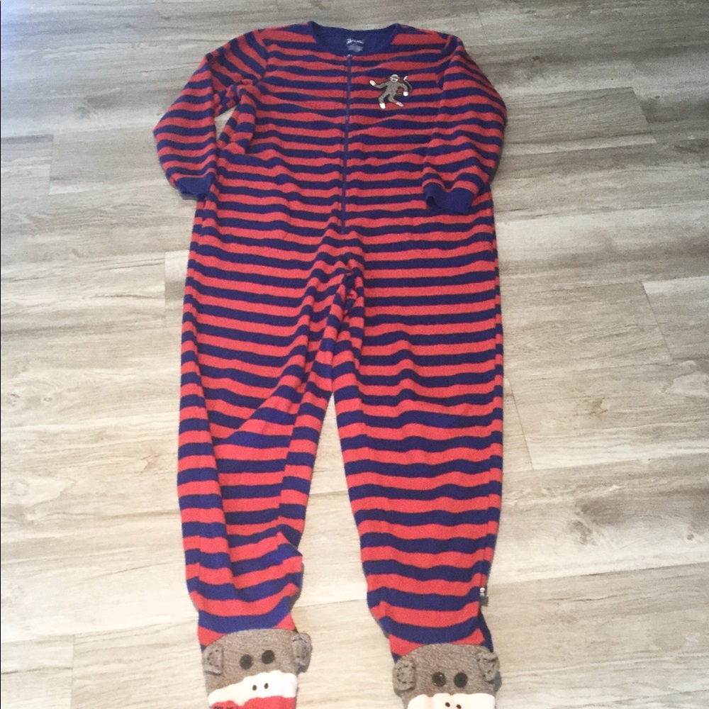 Nick & Nora sock monkey one-piece pajama large